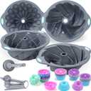 69 Pieces Silicone Fluted Cake Pans, 10/12 Cups Tube Baking Pan, Silicone Molds for Homemade Cake and Bread, Baking Cups, Non-Stick Kitchen Oven Baking Pans, Grey (69pcs big cake pans)
