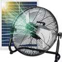 DBF 16" Solar Powered Fan - 20000mAh Rechargeable Outdoor Floor Fan with 30W Solar Panel, 12 Speeds, Tilt Head, High Velocity Cordless Portable Industrial Fans for Home Camping Garage Outage, 16 IN - Button-Black