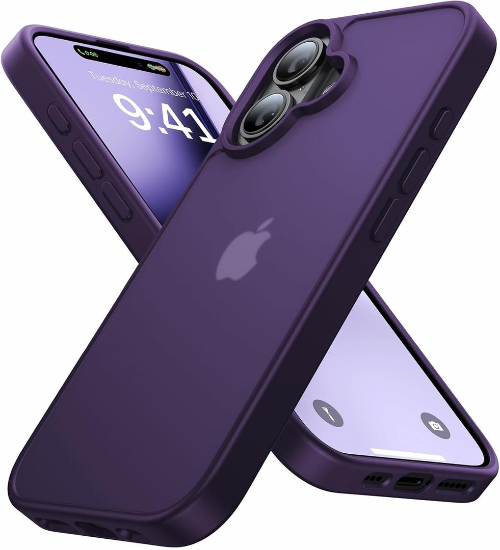 For iPhone 16 Case [16FT Military Grade Shockproof], Anti-Slip Anti-Scratch, Slim Translucent Frosted Matte Protective Cover, i Phone 16 Phone Case 6.1", Purple