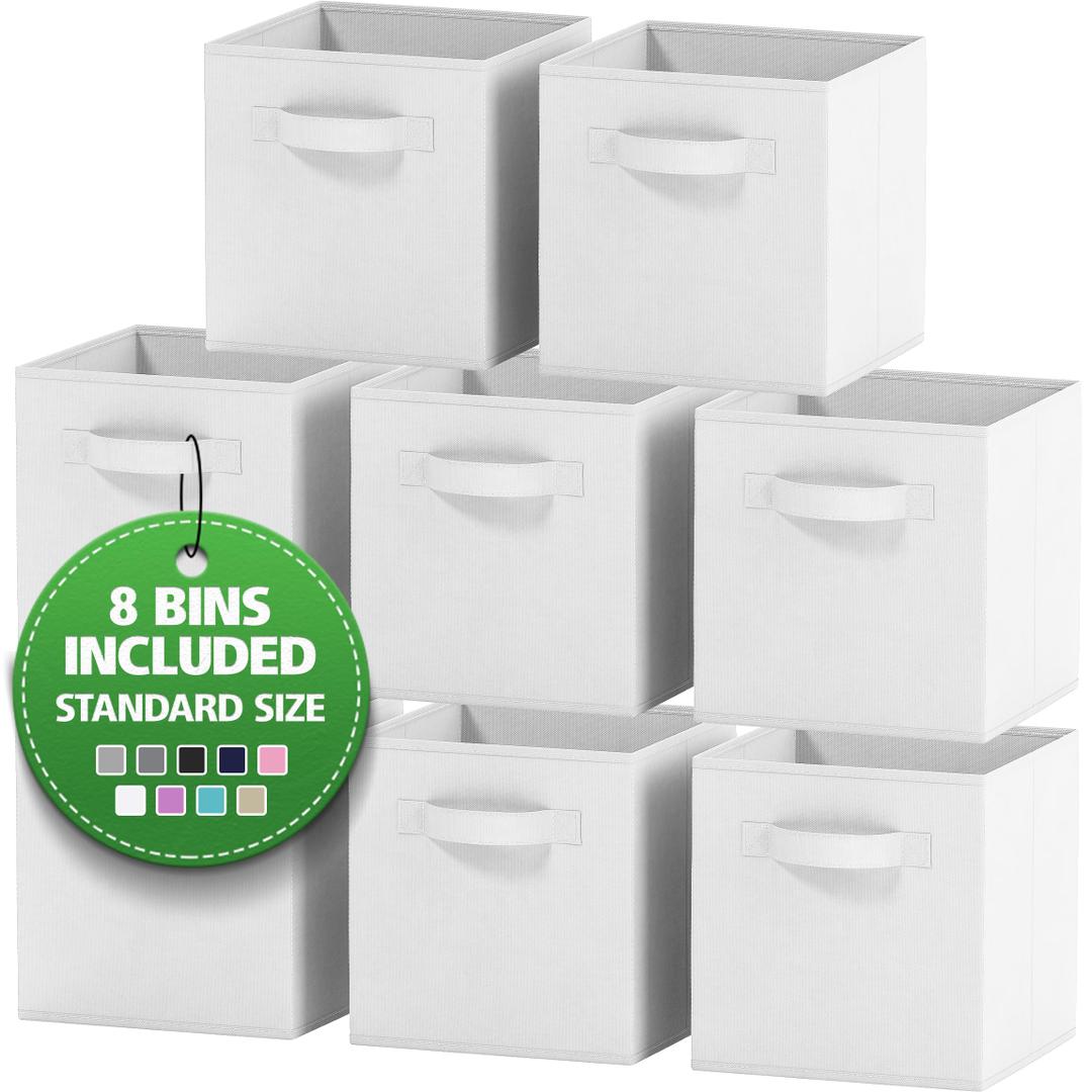 Sorbus Fabric Storage Cubes - 8 Foldable Storage Bins for Organizing Pantry, Cubbies, Toy Box - Clothes Storage & Closet Organizer - 11 Inch Collapsible Cube Baskets for Shelves with Handle (White, 8 Pack)