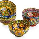 Henten Home Ceramic Dessert Bowls Set of 6, Bohemia 10 oz Snack Serving Bowl, Porcelain Colorful Bowls for Snack, Soup, Ice Cream, Decorative, Microwave & Dishwasher Safe