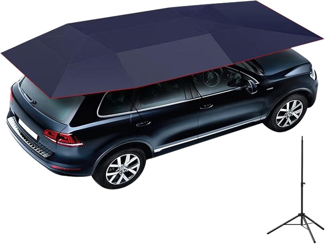 Semi Automatic Car Umbrella for Roof, Universal Car Tent with Bracket, 4.8M Portable Protection Carport, Folded Cars Sun Shade Movable Canopy for Sedan SUV
