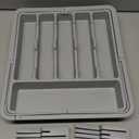 Silverware Drawer Organizer for Kitchen, Adjustable Utensil Drawer Organizer with 2 Knife Block, BPA Free Flatware and Cutlery Holder, Expandable Plastic Storage for Spoons Forks Knives(Grey)