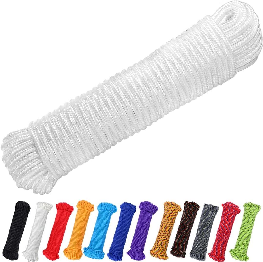 PerkHomy 90 ft 1/4 inch (7mm) Polyester Rope (Nylon - Like Durability) Poly Flag Pole Clothes Line Camping Utility Good for Tie Pull Swing Climb Knot (White)