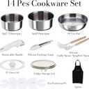 14 pcs Stainless Steel Cookware Set, Detachable Pots and Pans Set with Removable Handle, Non Toxic Space Saving RV Camping Cookware Set, Induction Cookware, Dishwasher & Oven Safe