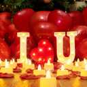 Homemory I Love U Light Up Letters Proposal Decorations, I Love U Sign with 24Pcs Flameless Candles 1000Pcs Red Fake Rose Petals 30Pcs Red Balloons for Valentine's Day Wedding Proposal Romantic Night