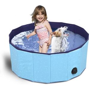 Dog Pool Foldable pet Pool Dog Swimming Pool pet Swimming Pool PVC Non-Slip for All Kinds of Pets 40-12in (Blue)
