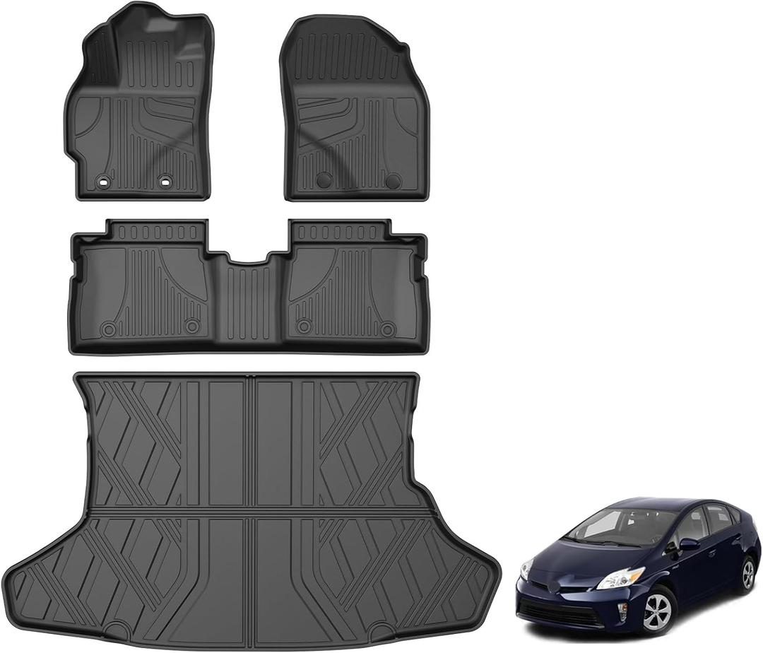 AOMSAZTO Floor Mats & Cargo Liner Compatible with 2010-2015 Toyota Prius (Not Fit Plug-in, V or C Models): All Weather Protection Anti-Slip Automotive Floor Liners Cargo Mat Full Set, Black