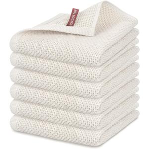 Nialnant 6 Pack Kitchen Towels, 100% Cotton Waffle Weave Dish Towels for Drying Dishes, Extra Soft & Absorbent Hand Towels-13 x 28 Inch, Beige