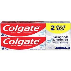 Colgate Baking Soda & Peroxide Toothpaste - Whitens Teeth, Fights Cavities & Removes Stains, Brisk Mint, 6 Ounce (Pack of 2)