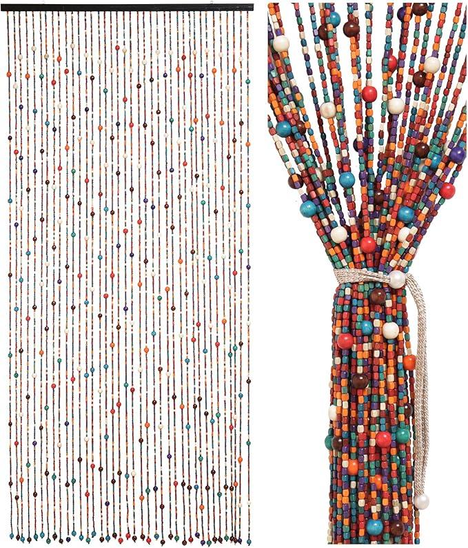 38 Strands Beaded Curtain Bamboo Curtain for Doorways Multi-Scenario Application Purely Handmade Beaded Curtains as Insect Screen for Bedroom or Balcony 35.4" x 78.7", Rainbow