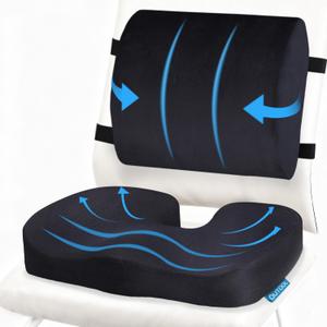 QUTOOL Orthopedic Seat Cushion and Lumbar Support Pillow for Office Chair & Car, Memory Foam with Washable Cover Ergonomic Desk Chair Cushion for Tailbone, Lower Back Pain, Sciatica Relief