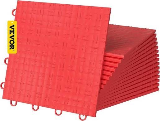 VEVOR Interlocking Tile 55PCS Red, Drainage Tiles 12" x 12" Splicing, Soft PVC Interlocking Drainage Floor Tiles, Non-Slip Drainage Holes for Restroom, Bathroom, Kitchen, Pool, Wet Areas