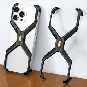 X Case for iPhone 16 Pro 6.3" Metal Frameless, Aluminum Minimalist Hard Slim Bumper Shockproof Protective for 16pro Phone Case Ultra Thin Cover for Men, Black