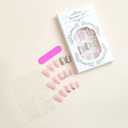3 x Short Press Gold Glitter False Nails with Gold Line White Leaves Design - Glue on Nails Full Cover Glossy Acrylic Pink - 24 Pcs