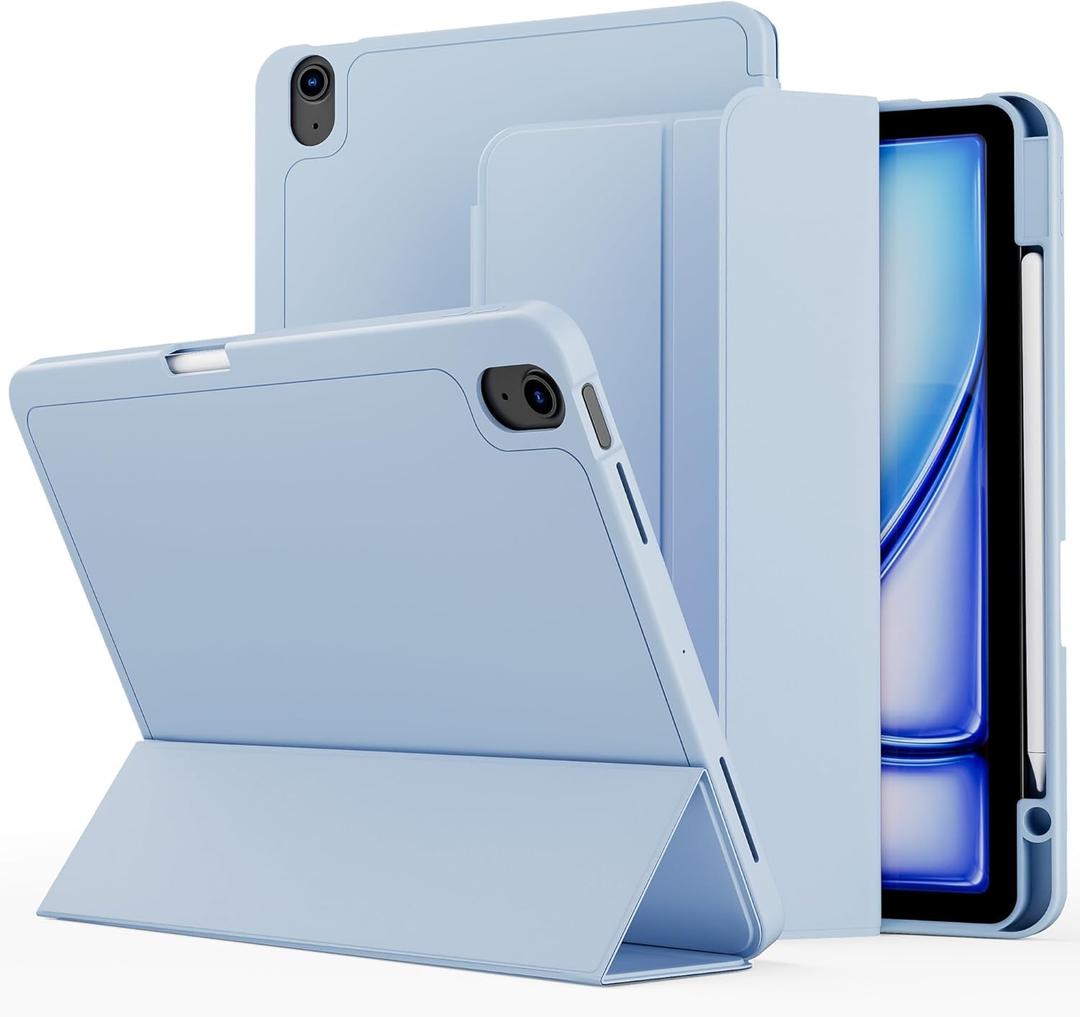 VAKS for iPad Air 6th Generation Case 11 inch M2 2024, iPad Air 5th / iPad Air 4th Generation case 10.9 inch, Trifold Stand Smart Cover Auto Wake with Pencil Holder Soft TPU Back, Sky Blue