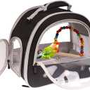 Portable Parrot Travel Cage Carrier with Small Swing Toy&Cage Colorful Toys Set Small Bird Parakeet Bag with Standing Perch Bird Carry Transport Bag (Black, Carreir/Swing)