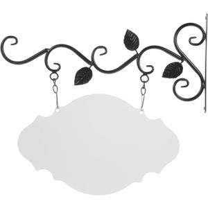 Metal Hanging Signs with Brackets – DIY Blank Double-Sided Wall Hanger | Welcome Sign for Front Door, Wall Plaque for Home, Office, Classroom, or Farmhouse | Black Iron Hook & Flower Pot Brackets