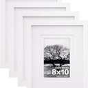 Egofine 8x10 Picture Frames Set of 4, Made of Solid Wood Covered by Plexiglass 4x6 and 5x7 with Mat or 8x10 without Mat, for Table Top Display and Wall Mounting Photo Frame White
