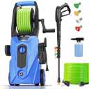 commowner 5000PSI Electric Pressure Washer, 2025 New Power Washer with 33FT Flexible Extension Pressure Washer Hose Reel, 4 Nozzles, Professional Powerwashers for Home/Car(Blue)