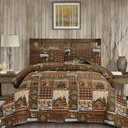 Moose Bear Quilt Set Full/Queen Size Rustic Cabin Bedding Set Reversible Quilts Home Lodge Bedspread Coverlet Wildlife Bears Pine Tree Bedding Woodland Plaid Patchwork Quilted Bed Spread Country Decor