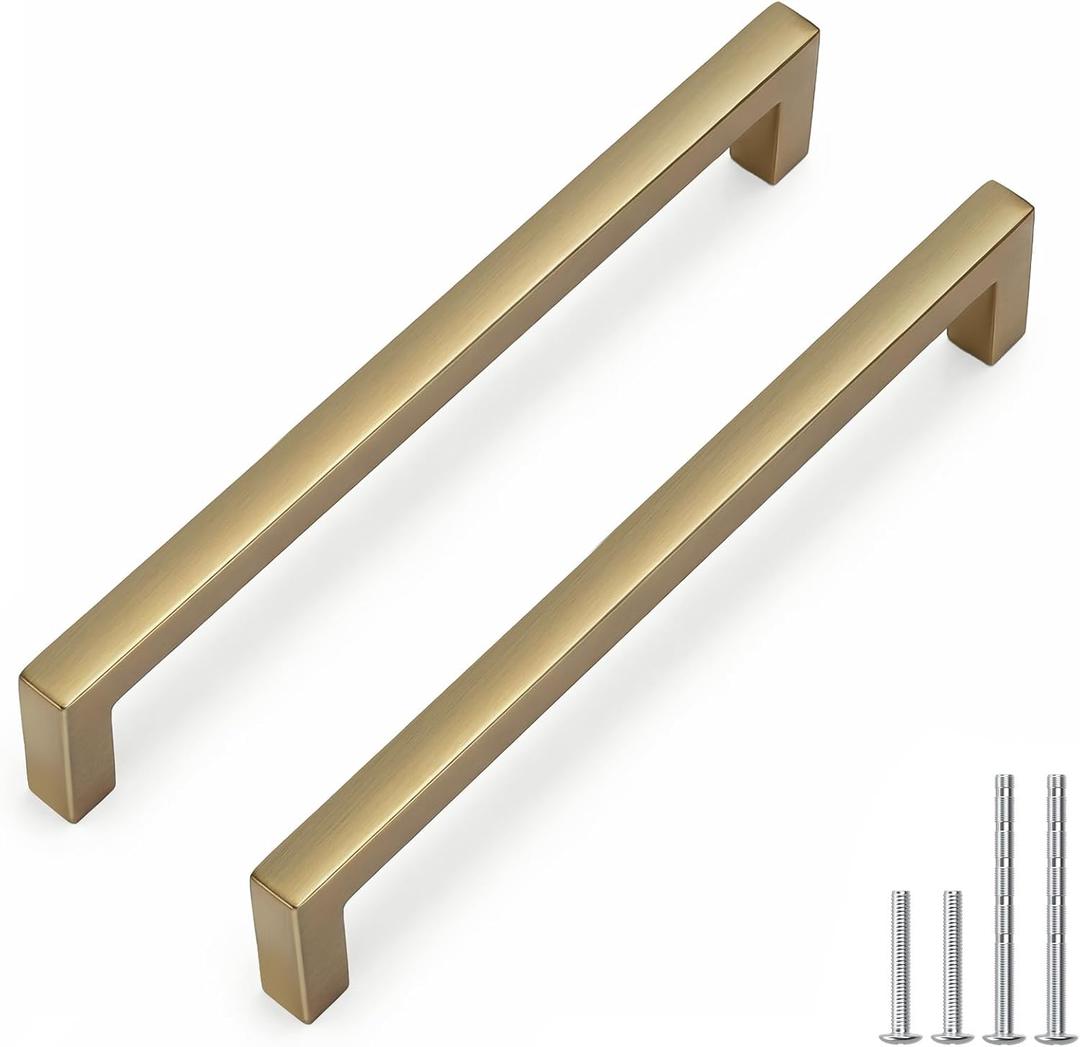 Goldenwarm 17 Pack 6-1/4 Inch Solid Cabinet Handles Champagne Bronze Cabinet Pulls Kitchen Drawer Handles Slim Square Bar Drawer Pulls Zinc Alloy Champagne Dresser Hardware for Cupboard Bedroom