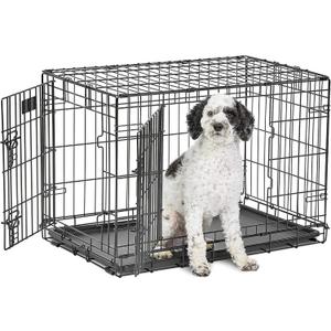 MidWest Homes for Pets Medium Dog Crate | Midwest Life Stages 30' Double Door Folding Metal Dog Breed Crate | Divider Panel,Floor Protecting Feet & Dog Pan | 30.6L x 19.3W x 21.4H Inches (Black)