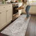 Color&Geometry Kitchen Floor Mats Anti Fatigue, Cushioned Boho Rugs,Waterproof Non Slip Kitchen Runner for Sink, Standing Mats for Office,24"x87",Beige, 87"l X 24"w X 0.4"th