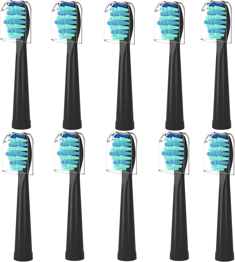 Toothbrush Heads for FairyWill, Replacement Brush Heads for Fairy Will, Electric Toothbrush Replacement Heads for Fairywill FW-507/508/551/515/917/959, FW-D1/D3/D7/D8 (10 Count (Pack of 1), Black)
