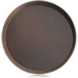New Star Foodservice Non-Slip Tray, Plastic, Rubber Lined, Round (Brown, 14-Inch)