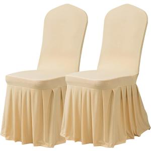 Dimatic Dining Room Chair Covers Set of 2, Stretch Parsons Slipcovers with Skirt Super Fit Spandex Chair Seat Protector Cover for Dining Room, Hotel, Ceremony (Champagne)