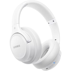 BERIBES Bluetooth Headphones Over Ear, 65H Playtime and 6 EQ Music Modes Wireless Headphones with Microphone, HiFi Stereo Foldable Lightweight Headsets, Deep Bass for Home Office Cellphone PC Ect (White)