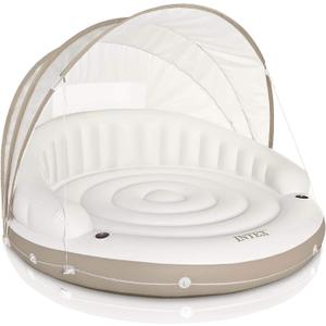 Intex 58292EP Canopy Island Inflatable Pool Float: Comfortable Lounge Surface  Built-in Cup Holders  Detachable Sunshade  440lb Max Weight Capacity  78.5" x 59"