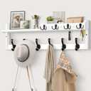 Coat Rack Wall Mount with Shelf, 27.5" Entryway Wall Hanging Shelf, Coat and Key Hanger with 10 Dual Hooks, Mail Organizer and Key Holder Hat Rack for Wall, Wood Coat Hooks with Storage (White)