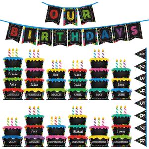 Fuyoooo 127 Pcs Birthday Graph Bulletin Board Set Colorful Happy Birthday Bulletin Board Decorations Classroom Chart Calendar Cutout(Chalkboard)
