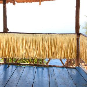 Hawaiian Luau Grass Table Skirt Fringe Tiki Bar Decorations Tropical Raffia Grass Table Skirt for Summer Beach Themed Party Hula Birthday Decorations, 157 x 12 Inch (Straw Color, Set of 2)
