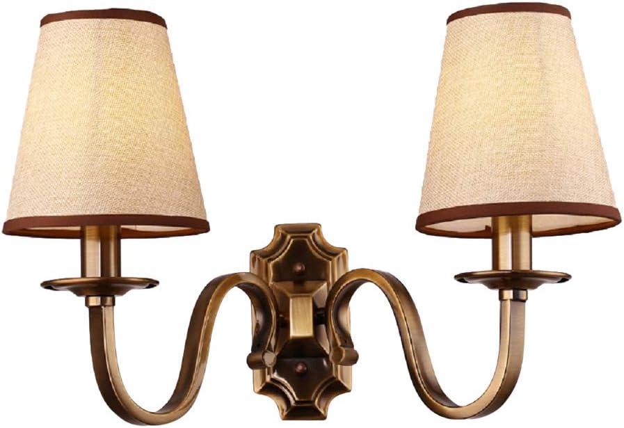 Aiwen 17.71" Vintage Industrial Wall Sconce, 2-Light Brass Wall Lamp with Fabric Shade, E12 Bulb Base, Classic Farmhouse Wall Lighting for Bedroom, Living Room, Hallway