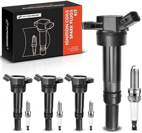 A-Premium Set of 4 Ignition Coil Pack (2-pin) and Iridium Spark Plugs Compatible with Hyundai Elantra 2012-2016 1.8L 4 Cyl, Tucson 2014-2020 2.0L 4 Cyl & Kia Soul 2012-2019 2.0L 4 Cyl