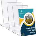 Sanwuta 4 Pack Acrylic Sign Holder 5 x 7 Inches, Slant Sign Display Stand, Transparent Flyer Holder Frame Plastic Document Display for Workers Teachers Office Home Menu Desktop