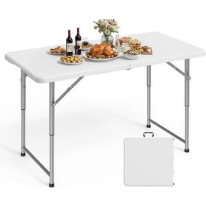 Pureegg 4FT Folding Table - No Assembly Required, Versatile Dining Table with Carrying Handle & Tabletop Safety Lock, Portable Foldable Table for Party, Craft, Camping, Picnic, White, 4TF