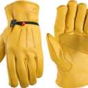 Wells Lamont Leather Work Gloves for Men  Heavy Duty, Cowhide, Abrasion & Puncture Resistant  Adjustable Wrist, Gunn Cut Design, Ideal for Ranching, Farming, Construction - Saddletan - M