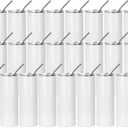 PYD Life 24 Pack Sublimation Tumblers Blanks Skinny 20 OZ White Straight Bulk Stainless Steel Cups with Metal Straw and Lid for Tumbler Heat Press Machine Sublimation Print