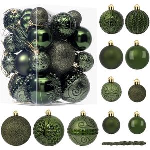 41PCS Dark Green Christmas Ornaments Set - Shatterproof Christmas Tree Ornaments with Icicle for Holiday Party - Vintage Xmas Decorations in 4 Sizes