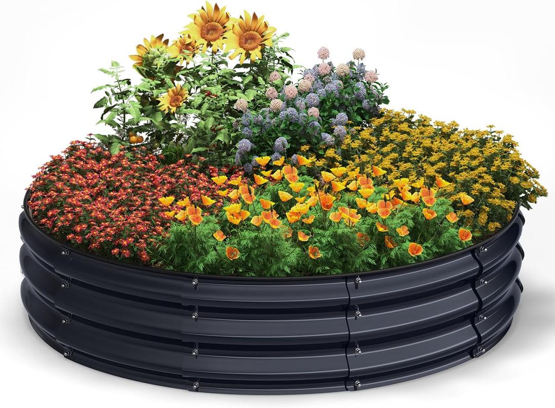 4x4x1 FT Galvanized Raised Garden Bed Kit, Circular Raised Garden Bed for Gardening, Large Metal Planter Box for Vegetables Flower Herb(Midnight Gray)