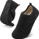 BARERUN Slippers for Women Men Wide House Diabetic Shoes for Women Men Warm Arthritis Edema Swollen Neuropathy Socks Slip on Adjustable Fuzzy Comfy Soft Womens Mens Bedroom Sliipers (8-9 Women/6.5-7.5 Men, Black)