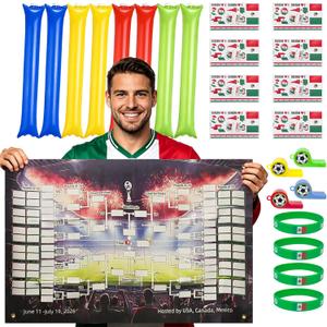 Wildarms Mexico Soccer Fan Party Kit 21PCS with Noise Sticks, Tattoos, Wristbands & Match Poster (Mexico)