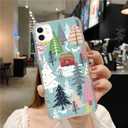Aesthetic Christmas Village Trees and House Case for iPhone 11, Winter Silvan Snow Ground with Fox Cover for Girls Boys Women Men, Trendy TPU Bumper Cover Case for iPhone 11
