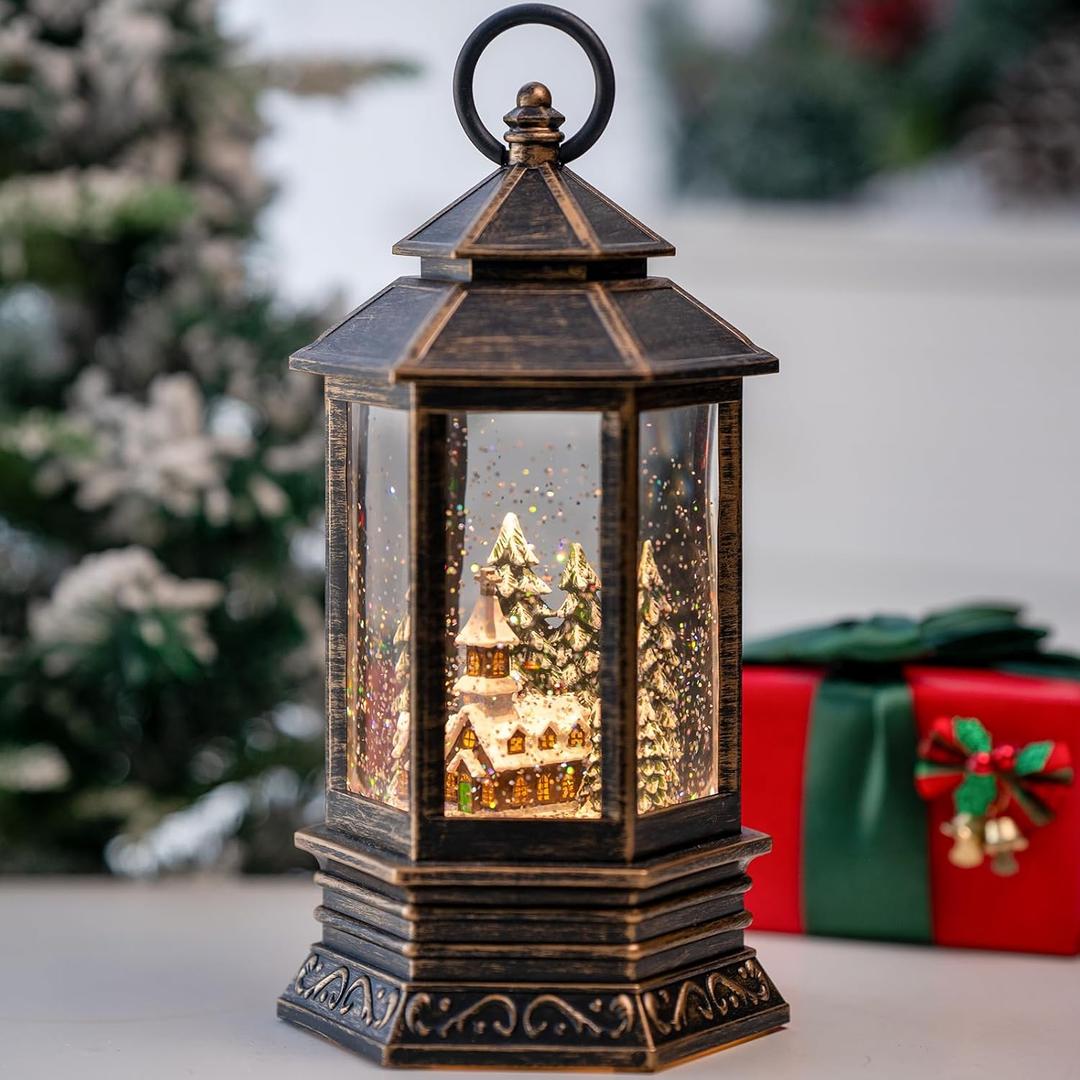 Christmas Village Snow Globes Church Nativity Water Lantern,Silent Night Music, Holiday Decorations Gifts for Family Children or Friends