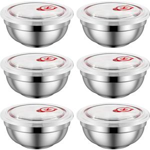 28 Oz Stainless Steel Large Bowls Set of 6, Metal Double-walled Insulated Noodle Soup Bowls with Lids for Adult, Dishwasher Safe and Unbreakable