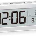 ALANAS Battery Operated Alarm Clock, Portable Digital Clock with Large Display, Snooze, Temperature & Date, Auto-Dim Night Light for Easy Reading, Ideal for Seniors, Kids, Bedroom, Travel, Nightstand (White)